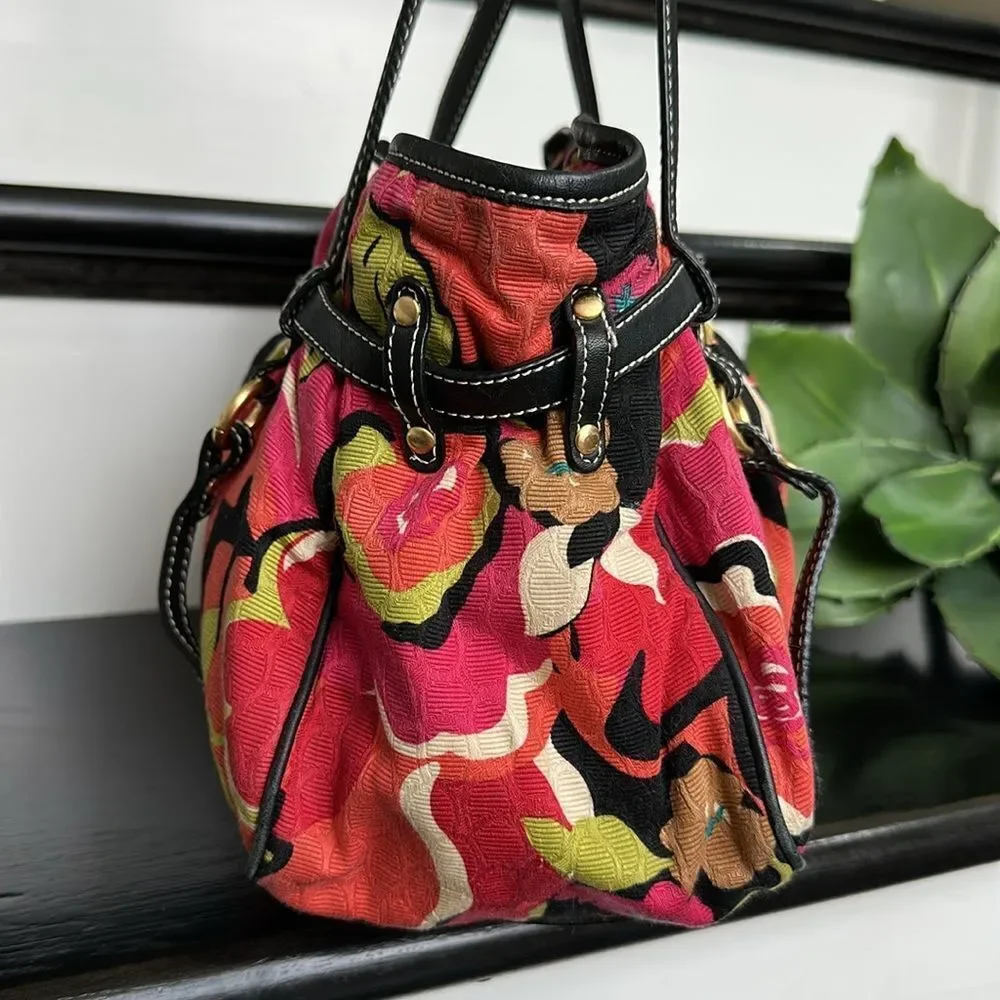 Talbots Canvas Floral Shoulder Bag Purse – Vibrant Colors, Black Trim, Like New - Picture 3 of 8